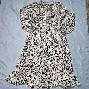 J.Crew Ruffle-Neck Lined Peasant Dress White Leopard Cheetah Print Midi 12
